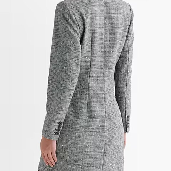 🎄 NWT 🛍️ EXPRESS SEQUIN PLAID DOUBLE BREASTED HOLIDAY TWEED LIKE BLAZER DRESS - Picture 3 of 6